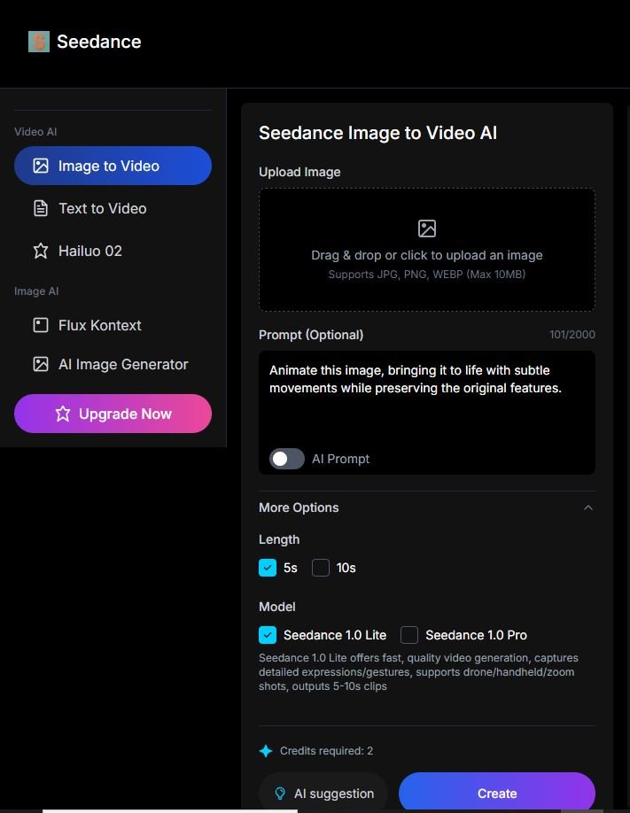 Seedance AI UI